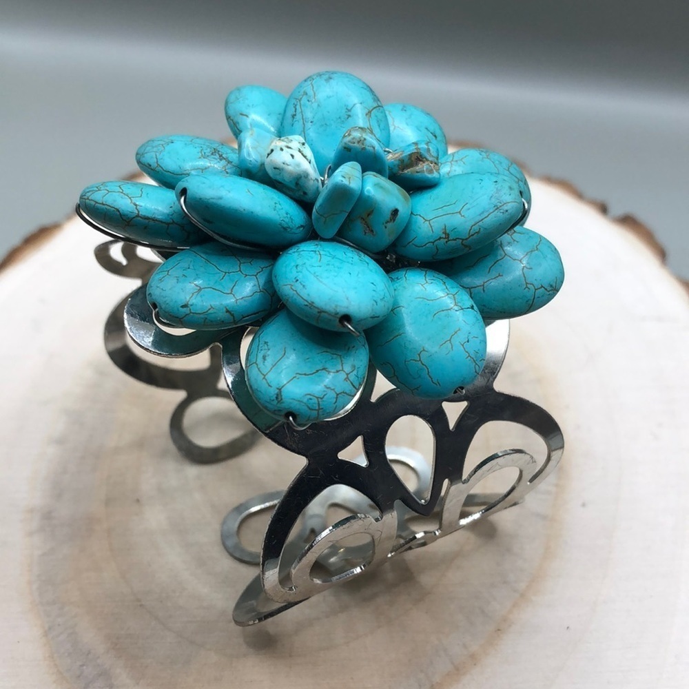 Faux turquoise statement cuff bracelet boho festival.